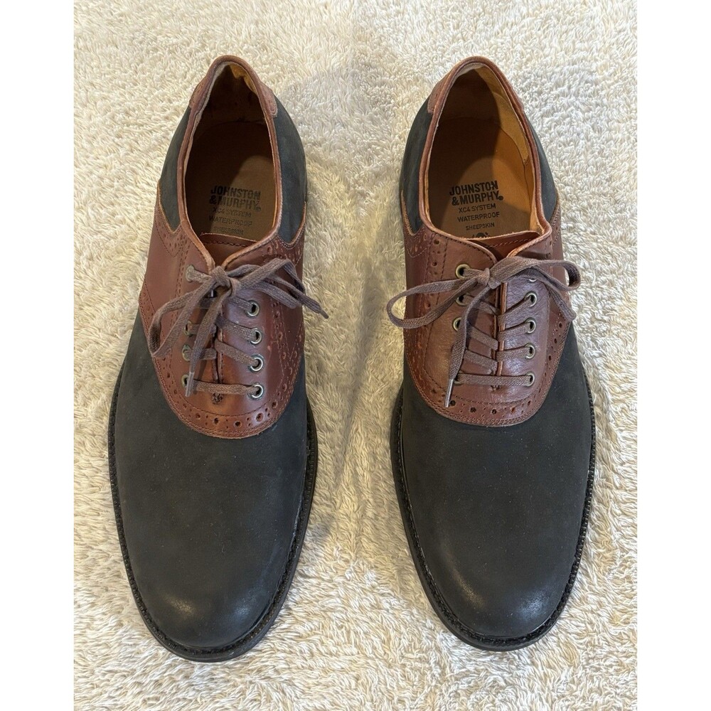 JOHNSTON MURPHY Mens Casual Dress Shoes Black Brown Saddle Oxfords Sz Size 10.5